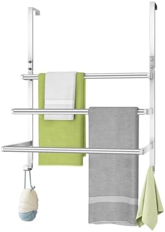 Over The Door Towel Racks for Bathroom, Over The Door Towel Rack, Towel Rack with Hooks for Door Hanging, Towel Bar Over The Door Towel Holder 16Inch, Brushed Nickel by JXONEDAY