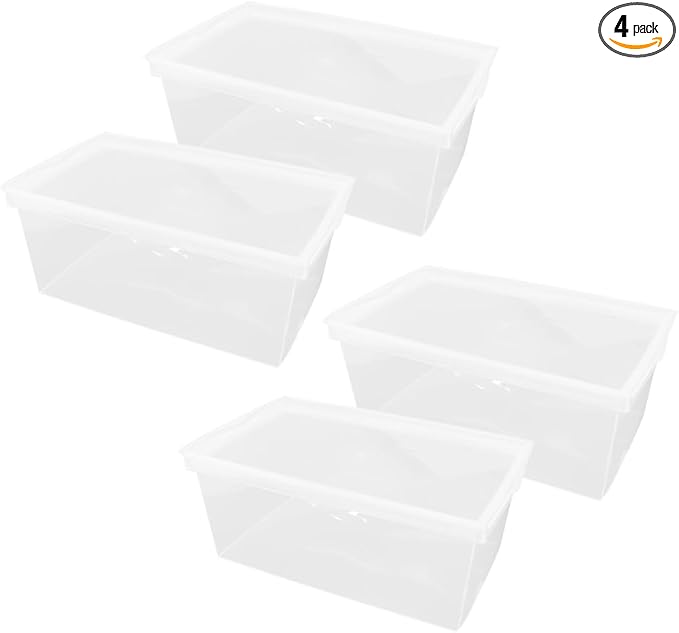 Superio 4-Pack Shoe Box Modern Storage Container - 6.5 Quart/6 Liter, Stackable Plastic Shoe Box Organizer (13.5" L x 8.35" W x 5.2" H)
