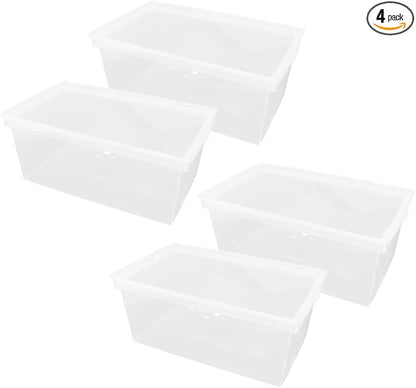 Superio 4-Pack Shoe Box Modern Storage Container - 6.5 Quart/6 Liter, Stackable Plastic Shoe Box Organizer (13.5" L x 8.35" W x 5.2" H)