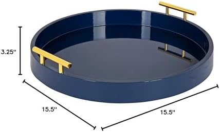 Kate and Laurel Lipton Modern Round Tray, 15.5" Diameter, Navy Blue and Gold, Decorative Accent Tray for Storage and Display - Image 6