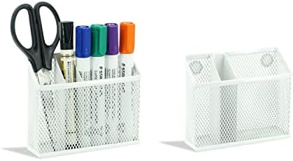 Neudeco Magnetic Pencil Holder,Magnetic Dry Erase Marker Holder for whiteboard, Magnetic Storage Basket for Refrigerator, Pack 2 (white) by Neudeco