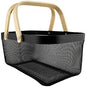 Metal Mesh Basket with Bamboo Handles, 15.7x11x7 inches.Choose from Gray, White, or Black to match your décor, Storage Organizer 40 cm (Black)