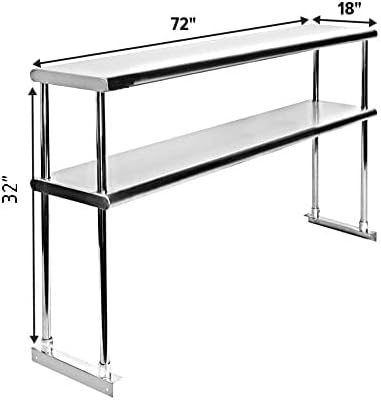 72" x18" NSF Stainless Steel Double Overshelf | 18-Gauge Heavy-Duty | Includes Brackets