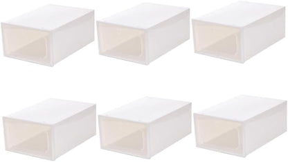 VICASKY Large Plastic Shoe Storage Boxes Set of 6 with Flip- Design Thickened Stackable Organizer for Women’s Shoes Pearl White for Closet and Home