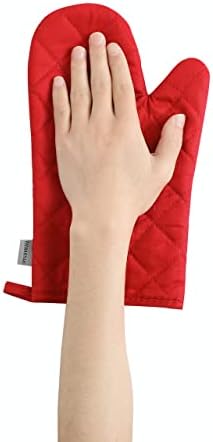 Oven Mitts and Pot Holders 4 pcs Set,High Heat Resistant 500 Degree Extra Thicken Long Kitchen Cotton Oven Glove for Cooking (12 Inch,Red) - Image 4