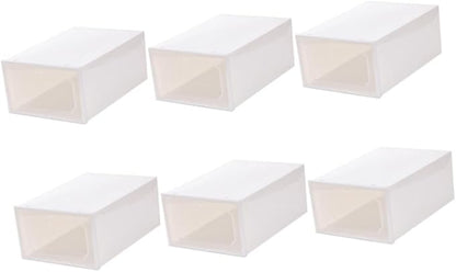 6pcs Large Capacity Shoe Organizer Boxes, Thickened Plastic Drawer Storage Case with Flip Lid, Stackable Shoes Storage Container for Closet and Home