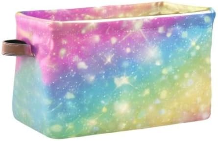 Rainbow Galaxy Storage Basket Bin, Large Cube Storage Box Canvas Collapsible Storage Organizer for Home Office Closet - 15 L x 11 W x 9.5 H