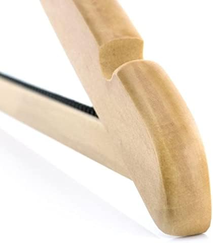 HANGERWORLD Natural Wooden Hotel Style Security Clothes Hangers - 10 Pack, Metal Anti Theft Ring Lock