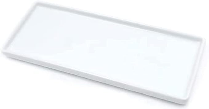 Ceramic Candle Tray - Small Rectangle, White Marble Organizer for Candle, Soap, Jewelry, Perfume, Towel Holder - Decorative Bathroom, Kitchen Sink, Counter, Restroom