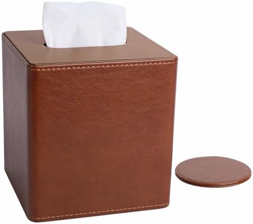 Tissue Box Cover Square, Decorative PU Leather Cube Tissue Holder by Lorteme