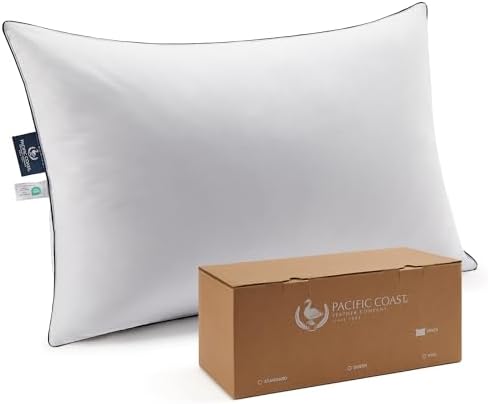 Pacific Coast Bed Pillow, Luxury Hotel Goose Feather and Down Pillow for Sleeping with 100% Cotton Shell, Medium-Firm, Standard Size by PacificCoast