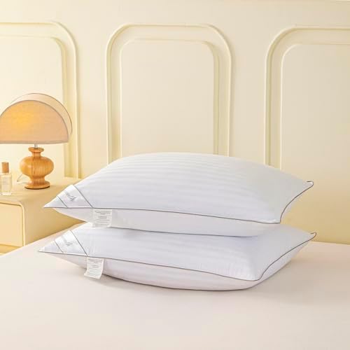 Goose Feather Down Pillow for Sleeping, 100% Cotton Cover King (20X36IN) Bed Pillow Stripe White 1 Pack - Image 4