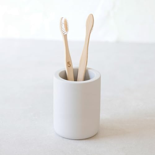 Selegna Drying Stone Toothbrush Holder, Diatomite Toothbrush Holders for Bathroom, Quick Drying Electric Toothbrush & Toothpaste Holder Cup, Diatomaceous Earth Bathroom Sink Organizer (Light Grey) by SelegnaSigns