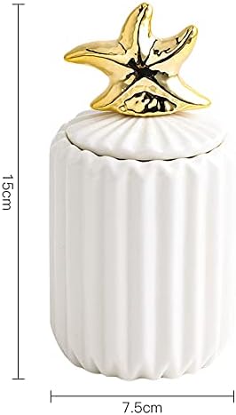 Cotton Swab Holder Qtip, Q-Tips Container with Lid, Ceramics Cotton Ball Canister Canister Toothpick Holder Dispenser for Vanity Dresser Counter Bathroom (Starfish)