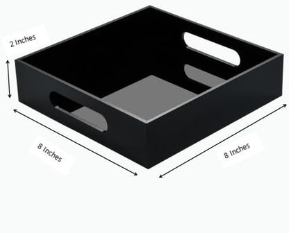 KEVLANG Black Sturdy Acrylic Tray with Handles-8x8 Inch- Countertop Organizer Tray for Kitchen,Bathroom,Office- Storage Box for Cosmetics, Jewelry,Toiletries,Toy,Gadgets