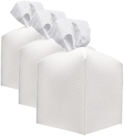 Carrotez Tissue Box Cover, Refined Modern PU Leather Square Holder - Decorative Holder/Organizer for Bathroom Vanity Countertop, Night Stands, Office Desk & Car 5"X5"X5" White (Pack of 3) by Carrotez