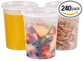Jaluxing 32oz Plastic Deli Containers, 240 Sets - Leakproof, Stackable, BPA Free, Microwavable, Freezer Safe