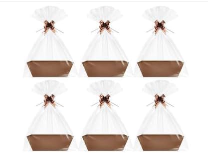 6PACK Brown Baskets For Gifts Empty, 10 x 8” Thick Kraft Gift Basket with 6Bows 6Bags Empty Gift Baskets for Christmas