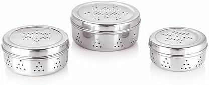 Stainless Steel Spice Container with Perforated Lid for Refrigerator Storage, Round