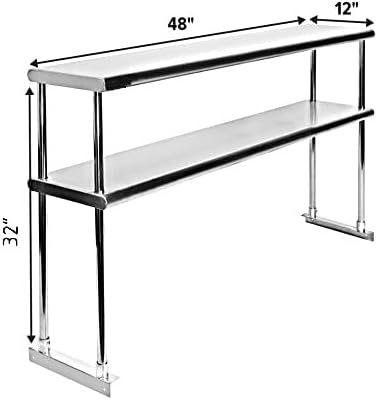 48" x12" NSF Stainless Steel Double Overshelf | 18-Gauge Heavy-Duty | Includes Brackets