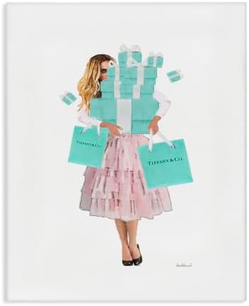 Stupell Industries Woman Shopping Blue Pink Glam Fashion Watercolor, Designed by Amanda Greenwood Wall Art, 24 x 1.5 x 30, Canvas by StupellIndustries