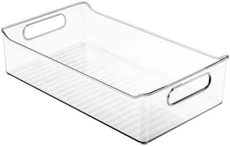 mDesign Plastic Kitchen or Pantry Storage Bins with Handles - Organization in Cabinet, Fridge or Freezer - Fruit Container for Refrigerator or Food Organizer for Pasta, Ligne Collection, 2 Pack, Clear