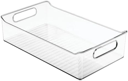mDesign Plastic Kitchen or Pantry Storage Bins with Handles - Organization in Cabinet, Fridge or Freezer - Fruit Container for Refrigerator or Food Organizer for Pasta, Ligne Collection, 2 Pack, Clear