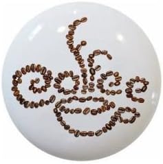 Coffee Cup Spelled with Beans from the Brown Coffee Designs Collection - Farm Fresh Knobs Design Ceramic Cabinet Kitchen Bathroom Bedroom Furniture Handles or Pulls w/Glossy Finish 1.5 x 1.5 Inches
