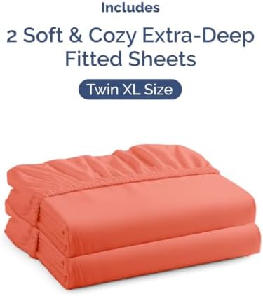 CGK Linens 2 Pack Extra Deep Twin XL Fitted Sheets - Coral - Image 4