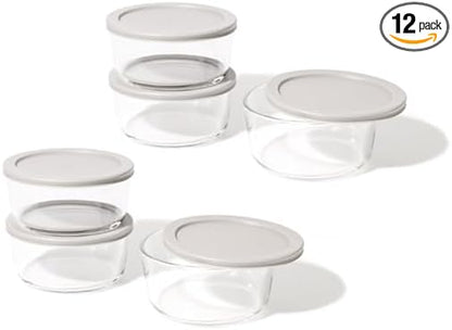 12-Piece Glass Food Storage Containers Set (6 Containers + 6 BPA-Free Lids) | 4-Cup, Leakproof | Microwave, Freezer, Oven & Dishwasher Safe | Ideal for Meal Prep & Pantry Organization, Grey