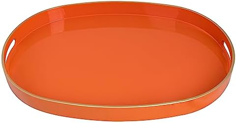 MAONAME Orange Decorative Tray, Oval Plastic Serving Tray with Handles by MAONAME