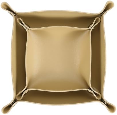 uxcell 2 Pcs Leather Valet Tray, Folding Jewelry Tray Organizer Square Travel Dish Plate Desk Organizer for Women and Men Storage Jewelry Keys Wallet Coin (2 Sizes, Beige) by uxcell