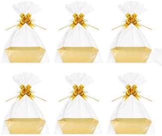 6PACK Baskets For Gifts Empty, 10 x 8” Thick Kraft Gift Basket with 6Bows 6Bags Empty Gift Baskets for Christmas