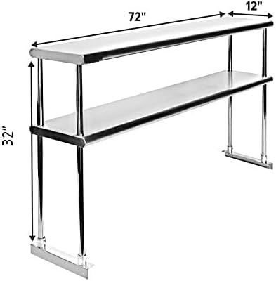 72" x 12" NSF Stainless Steel Double Overshelf | 18-Gauge Heavy-Duty | Includes Brackets