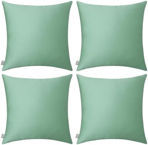 Thmyo 4-Pack 100% Cotton Comfortable Solid Decorative Throw Pillow Case, Square Cushion Cover Pillowcase Sublimation Blank Pillow Covers DIY Throw Pillowcase for Sofa(18x18 inch/ 45x45cm,Mist Green) by Thmyo