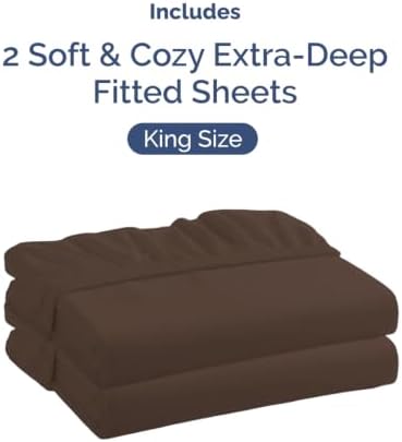 CGK Linens 2 Pack Extra Deep King Fitted Sheets - Brown - Image 4