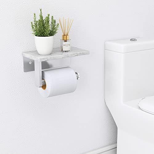 Gypie Toilet Paper Holder with Marble Shelf, Wall Mounted Brushed Nickel - Image 2