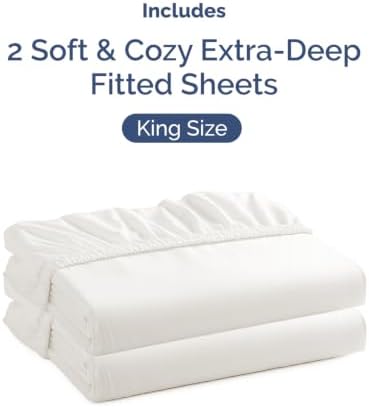 CGK Linens 2 Pack Extra Deep King Fitted Sheets - Antique White - Image 4