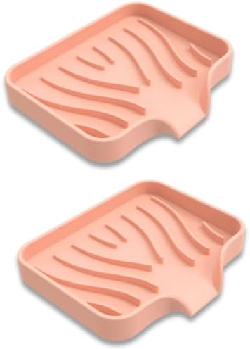 Silicone Soap Dish with Drainer | Quick-Dry Holder for Sponge, Dispenser, Scrubber, Bottle and Cup | for Kitchen, Shower and Bathroom (Pink, Small, 2-Pack)