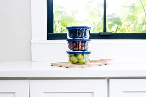 6-Piece Glass Food Storage Containers Set (3 Containers + 3 BPA-Free Lids) | 2-Cup, Leakproof | Microwave, Freezer, Oven & Dishwasher Safe | Ideal for Meal Prep & Pantry Organization, Blue
