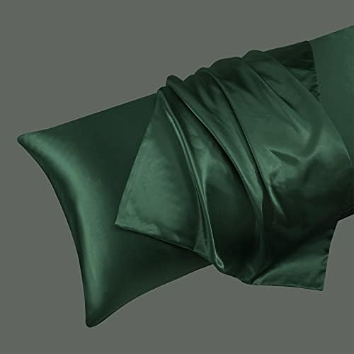 Ersmak Satin Body Pillow Cover, 20x54 Inches Dark Green Ultra Soft Case for Hair and Skin, Silky Slip Cooling Long Side Pillowcase With Envelope Closure - Image 3