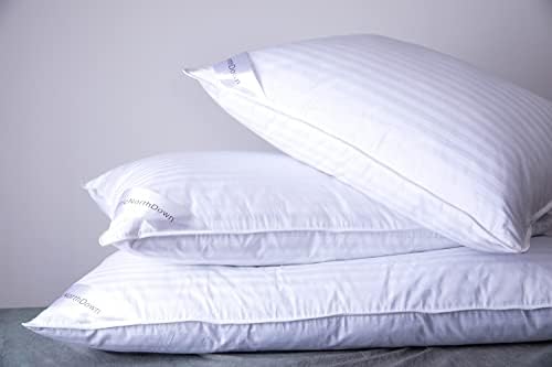 Standard Goose Down Feather Hotel Collection Bed Pillows for Sleeping One Pillow for Back, Stomach or Side Sleepers Stripe White Color - Image 6