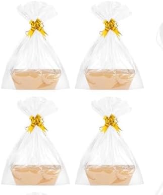 6PACK kraft Baskets For Gifts Empty, 10 x 8” Thick Kraft Gift Basket with 6Bows 6Bags Empty Gift Baskets for Christmas