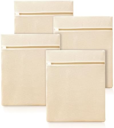 ABRRLO 4Pcs Large Cotton Mesh Laundry Bags for Delicates,Breathable Mesh Garment Bag for Washing Machine,Travel Wash Bags with Zipper for Bras,Underwear,Socks,Clothes,Laundry Dorm Room Essentials(L) by ABRRLO