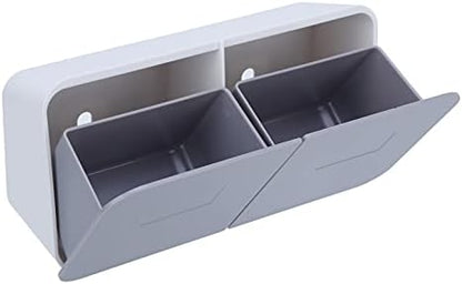 Pssopp Makeup Organizer, Wall Mounted Cotton Pads Dispenser Cosmetics Makeup Cotton Swab Holder for Bathroom Washroom White Gray Canisters