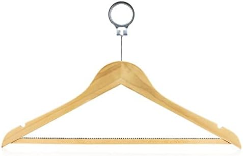 HANGERWORLD Natural Wooden Hotel Style Security Clothes Hangers - 10 Pack, Metal Anti Theft Ring Lock