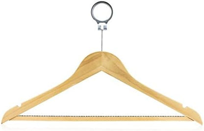 HANGERWORLD Natural Wooden Hotel Style Security Clothes Hangers - 10 Pack, Metal Anti Theft Ring Lock