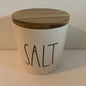 Rae Dunn SALT Cellar - ceramic - 3.5" tall - 2.5" diemeter - very rare! Wooden Lid Farmhouse Kitchen