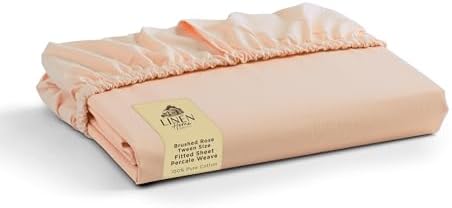 Linen Home 100% Cotton Percale Twin Size Fitted Sheet only, Brushed Rose by LINENHOME