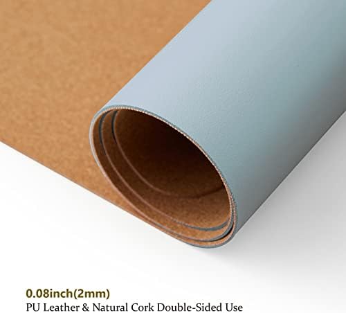 Cork Desk Mat - Dual-Sided Desk Pad for Office and Home - Desk Organization and Accessories - Ideal for Large Mouse Pad and Desk Mats on Top of Desks(Light Blue,90cmx 43cm) - Image 3